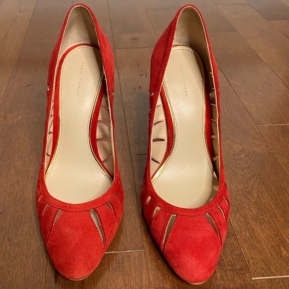 ZARA Red cut-out suede Shoes Pumps heels 37 6.5 - Picture 6 of 11
